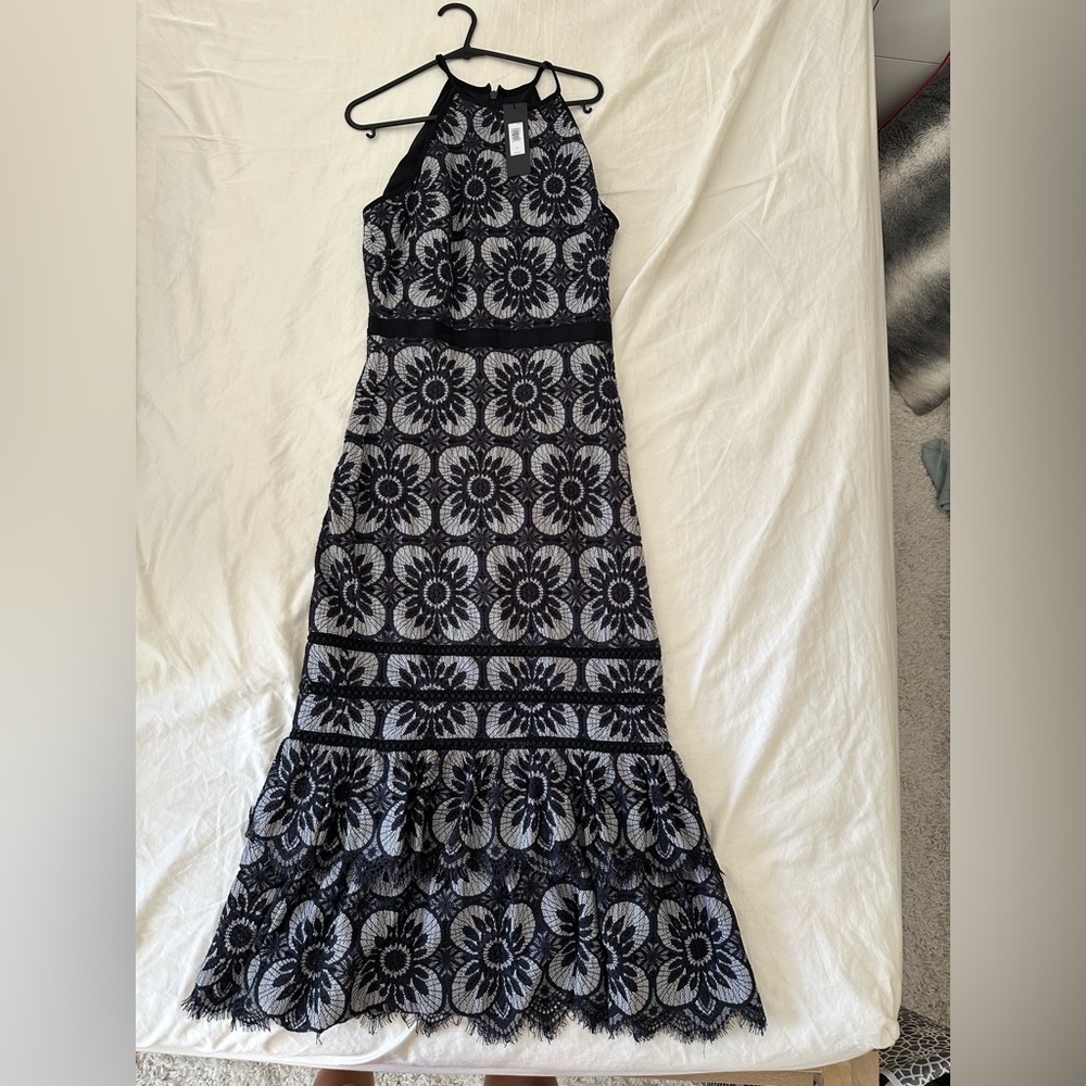 Brand New Elegant Black and White Floral Lace Dress
